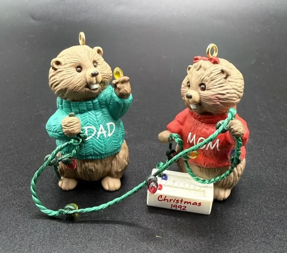 1992 Hallmark Cards Mom & Dad Little Beaver Cute Christmas Ornament LO17